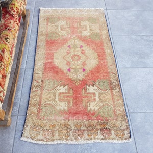 2x3 Ft Oushak Red Rug, Carpet Faded Red, 2x3 Vintage Small Rug, Sink for Mat, Vintage Rug Mat, Entrance Mat, Hand Made Turkish Rug, 104x54