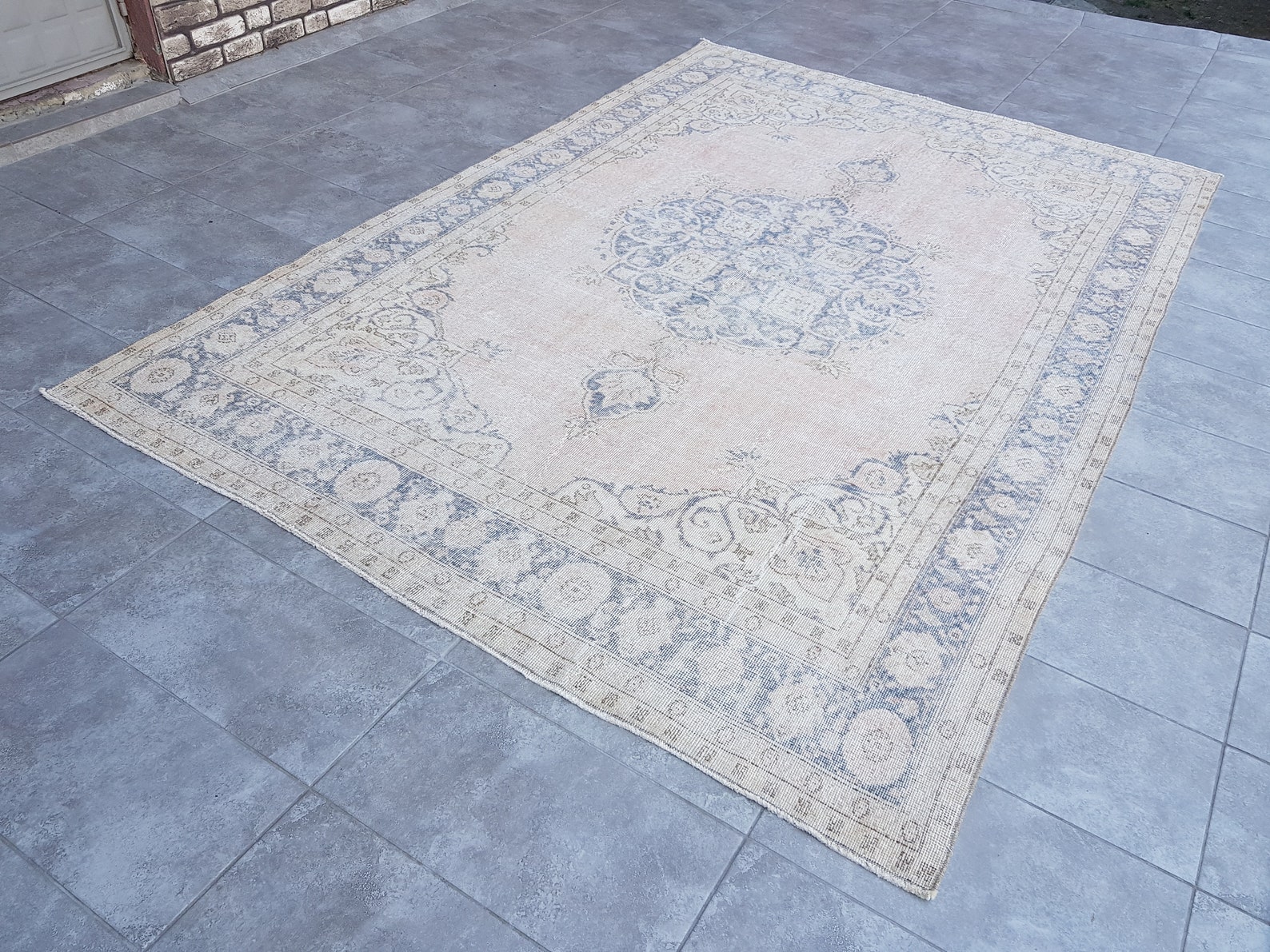 7x10 Pink Blue Vintage Rug Living Room Rug Pink 7x10 Area Etsy