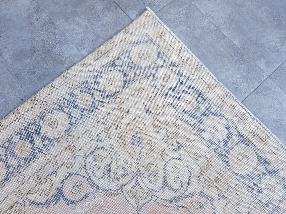 7x10 Pink Blue Vintage Rug Living Room Rug Pink 7x10 Area Etsy