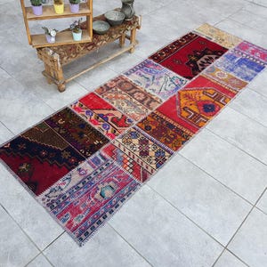 Oriental Runner Rug, Patch Runner Rug, Eclectic Rug, Wool Rug, Muted Rug, Antique Rug, Modern Rug, Nursery Rug, Oushak Turkish Rug, 232x80Cm