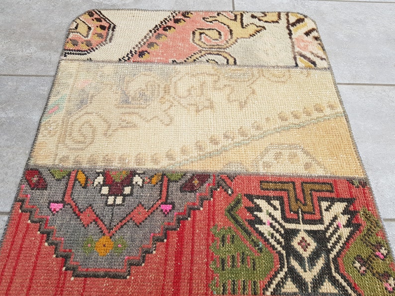 Oushak Carpet Rug, Muted Vintage Rug, 2x4 Ft Minimalist Wool Rug, Designer Rug Red, Small Antique Rug, Traditional Rug, Tribal Rug, 135x60 image 7