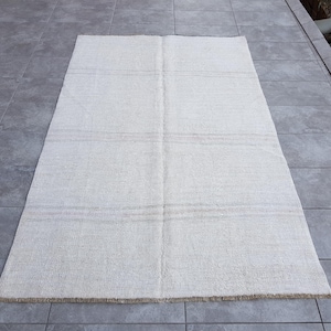 Area Hemp Rug, White Rug, 5x8 Vintage Hemp, Oriental Rug, Bedroom Hemp Rug, 5x8 Hand Made Hemp, Nursery Rug, Decorative Hemp Rug, 238x155 Cm