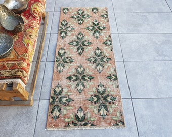 Liten pastellfärgad Oushak-matta, turkisk vintage-ulllöpare (117 x 47 cm)