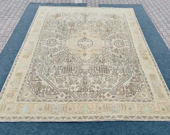 Dywan turecki Oushak 9x12 w stylu vintage, dywan wełniany w stylu boho orientalnym