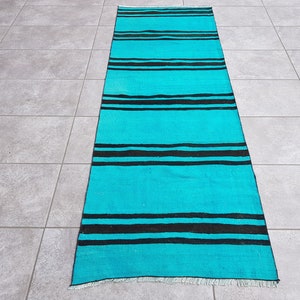 turquoise Striped Runner Rug, Ethnic Vintage Kilim Rug, Naetral Hallway Rug, Decorative Vintage Rug, Farmhouse Rug, Nomadic Rug, 167x69 Cm