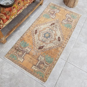 Ethnic Traditional Rug, 2x3 Handmade Rug, Natural Oushak Carpet, Luxury Door Mat Rug, Oushak Carpet, Aztec Boho Vintage Rug, 98x47 Cm