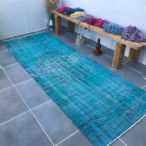 Medallion Design Turquoise Runner Rug, 3x8 Neutral Vintage Rug, 3x8 Nomadic Turkish Rug, 3x8 Turquoise Kitchen Runner Rug, 240x86 Cm