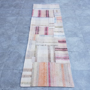 White Orange Blue Hallway, 2x6 Organic Runner, Rainbow Runner Rug, Pacthwork Runner Carpet, 2x6 Farmhouse Runner, Kitchen Runner, 195x63 Cm