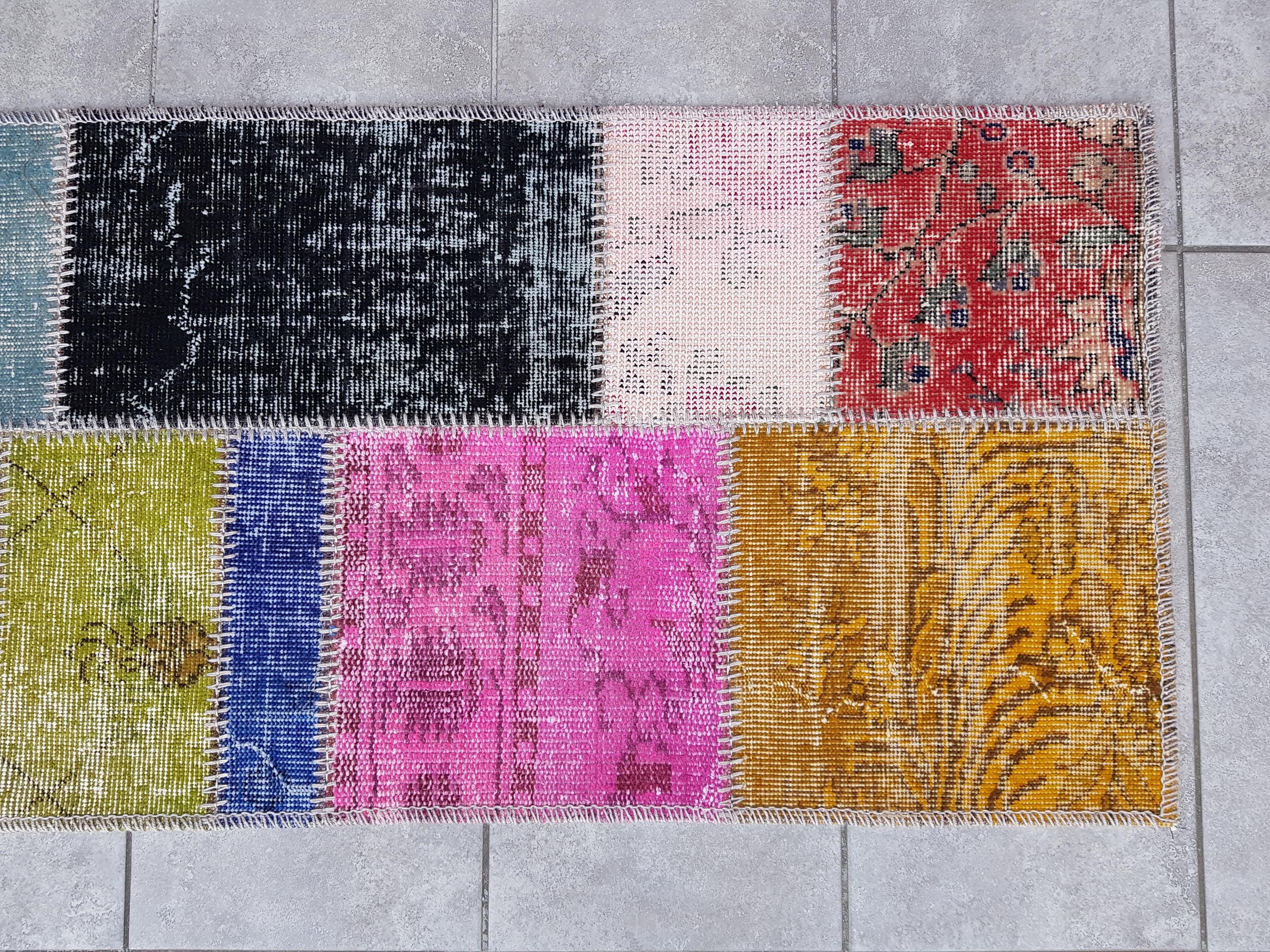 パッチワーク ウシャック ランナーラグ、2x9 ヴィンテージ トルコ