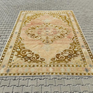 8x11 Vintage Area Rug,Pink Oversize Rug, Turkish Rug 8x11, Farmhouse Rug, Ethnic Antique Rug, Pink Oushak Rug, Hand Knotted Rug, 347x250