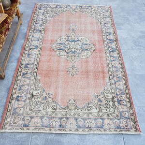 Bohemian Rug, 3&#39;2x5&#39;2 Ft, Kitchen Rug, Faded Turkey Rug, Turkish Antique Rugs, Oushak Rug, Orange Rug, Blue Rug, Wool Rug, 159x98 Cm, V-2078
