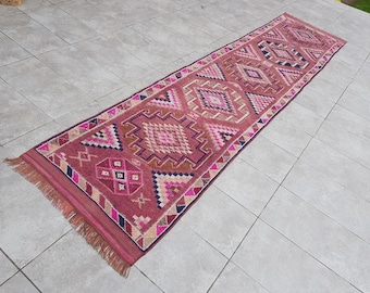 3x12 Purple Runner Rug, Oushak Vintage Runner Rug, 3x12 Handwoven Rug, Wool Kitchen Rug, 3x12 Nomadic Runner Rug, 360x81 Cm