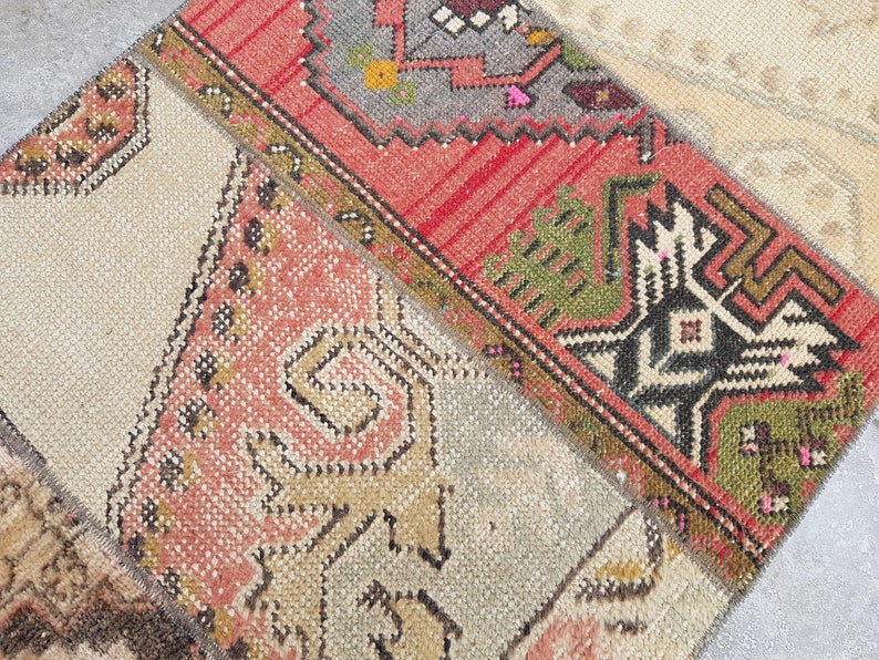 Oushak Carpet Rug, Muted Vintage Rug, 2x4 Ft Minimalist Wool Rug, Designer Rug Red, Small Antique Rug, Traditional Rug, Tribal Rug, 135x60 image 6