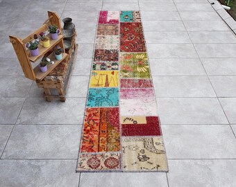 Turkisk Oushak-matta, Prydnadsmatta, Regnbågsmatta, Färgglad matta, Ullmatta 2x8, Hallmatta för barnrum, Köksmatta 2x8, 252 x 65 cm