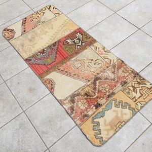 Oushak Carpet Rug, Muted Vintage Rug, 2x4 Ft Minimalist Wool Rug, Designer Rug Red, Small Antique Rug, Traditional Rug, Tribal Rug, 135x60 image 3
