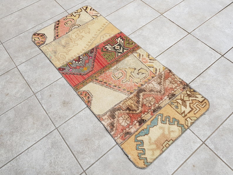 Oushak Carpet Rug, Muted Vintage Rug, 2x4 Ft Minimalist Wool Rug, Designer Rug Red, Small Antique Rug, Traditional Rug, Tribal Rug, 135x60 image 3