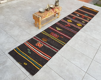 Oriental Neutral Rug Runner, Office Hand Knotted Woven Rug, 2x10 Cicim Rug, Turkish Nursery Carpet, Unique Anatolian Rug, 302x61 Cm