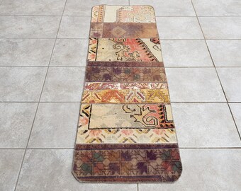 Kitchen Rug Vintage, Oushak Runner Rug, 2x5 Ft Turkey Carpet, Bathroom Rug Brown, Small Size Rug, Hand made Wool Carpet, Bedside Rug 157x58