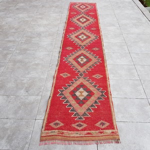 Red Runner Rug, 2x12 Oushak Runner, 2x12 Vintage Rug, 2x12 Boho Rug, 2x12 Rustic Rug, 2x12 Antique Rug, 2x12, Decorative Runner, 366x72 Cm