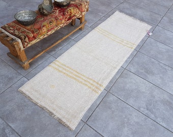 Dywan vintage z konopi, naturalna biel, wystrój w stylu rustykalnym boho (150 x 50 cm)