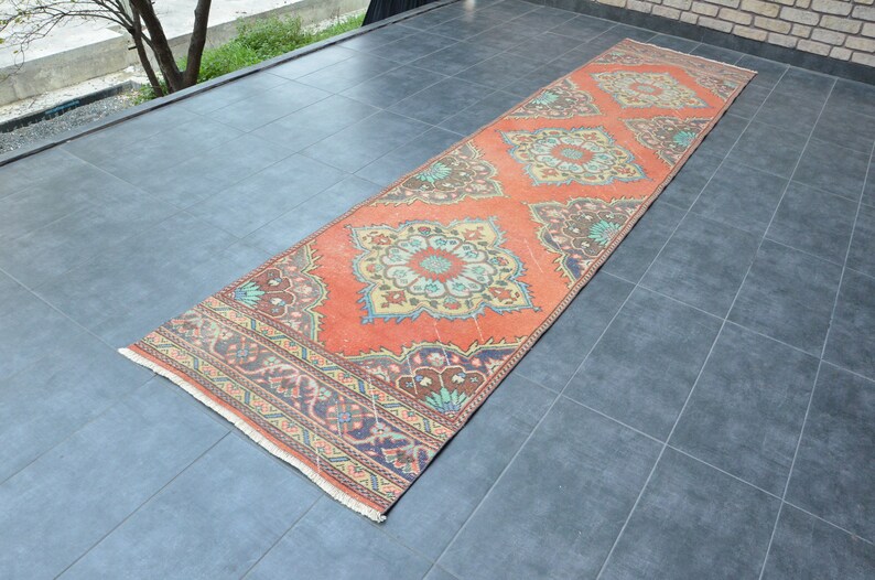 Vintage Oushak löparmatta: 90x23 cm sliten turkisk hallmatta bild 3