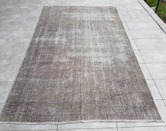 Gray Overdyed Rug, Boho Rug, Nursery Rug, Turkish Rug, Vintage Rug, 5'6x9'1 Ft, Oushak Rug, Handmade Rug, Muted Rug, Wool Rug, 279x172 Cm