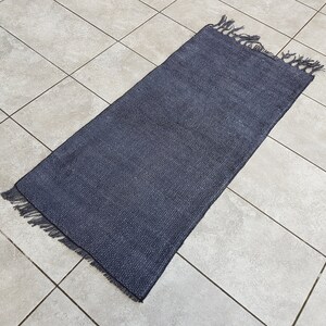 Fringed Dark Gray Hemp Rug, Boho Chic, 2x4 Vintage Turkish Oushak
