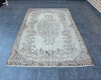 Vintage Turkish Oushak Rug, Beige Pastel Overdyed, 5x8 Area Rug