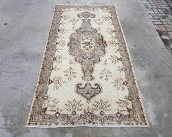 Ethnic Oushak Rug, Decorative Rug, 4x7 Faded Rug, Rustic Rug, Oriental Wool Rug, 4x7 Traditional Rug, Wool Rug Area, Overdyed Rug, 218x114