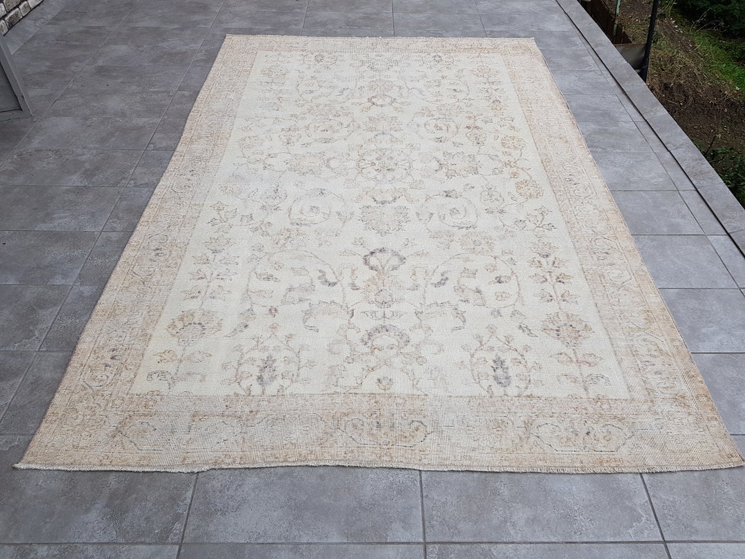 Faded Aztec Rug Aztec Oushak Rug, Beige Blue White Rug, Nomadic Rug, Carpet Turkish ...