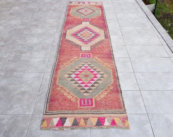 Pastelkleurig Turks loperkleed: handgeknoopt vintage wollen vloerkleed (3 x 10)