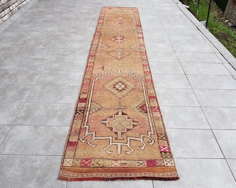 Brown White Pink Runner Rug, 3x14 Runner Rug, Extra Long Runner, 3x14 Muted Rug, Rug Runner, Home Decor Runner, Hallway Runner, 416x87 Cm