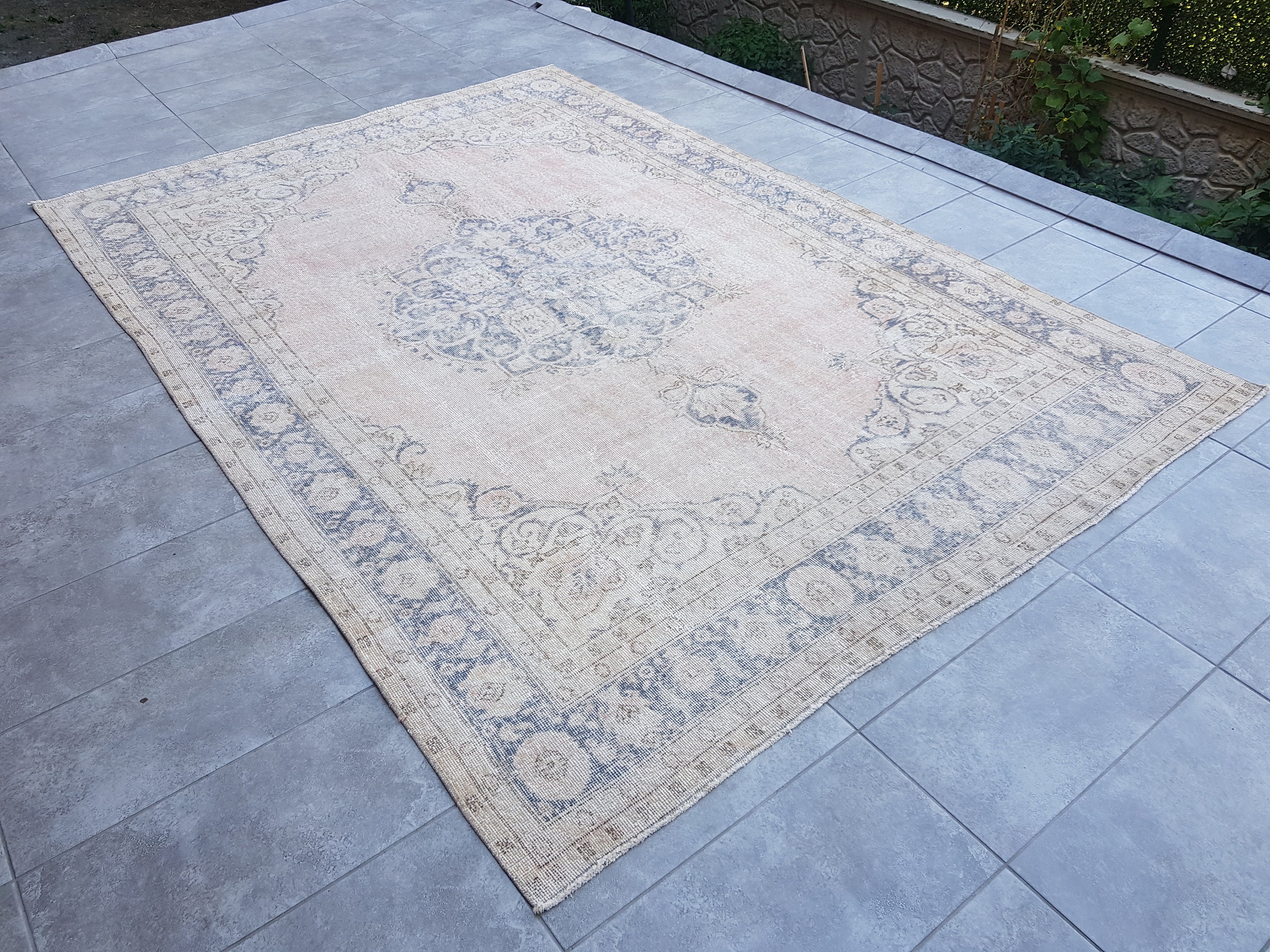 7x10 Pink Blue Vintage Rug Living Room Rug Pink 7x10 Area Etsy