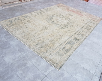 Oversized Pastel Turkish Rug - Vintage Overdyed Wool Rug (7x10)