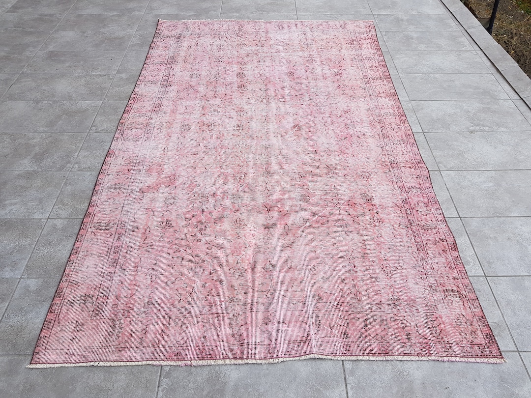 Living Room Pink Rug Pink Overdyed Rug Large Pink Rug Etsy
