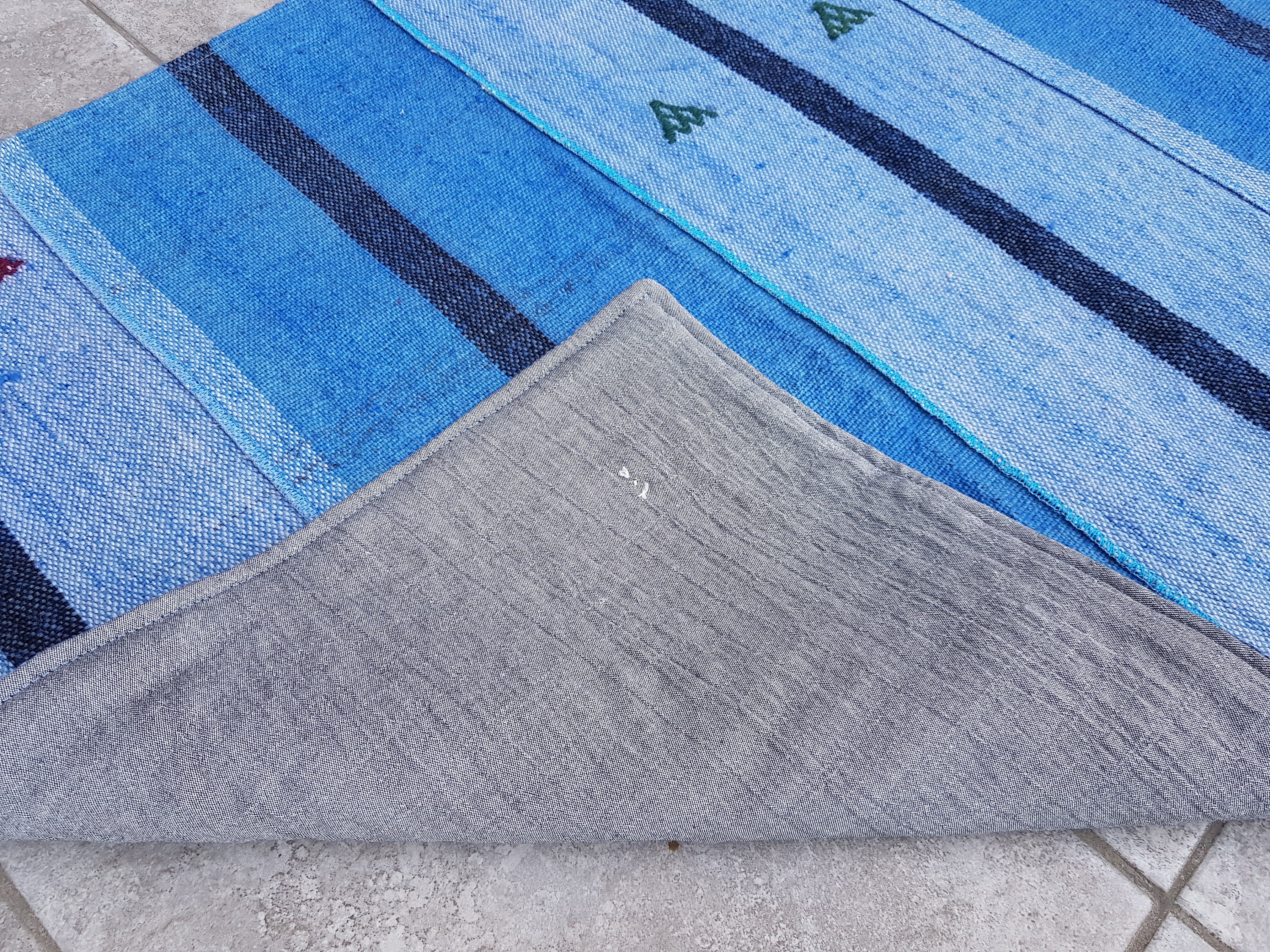 Blue Runner Rug, Striped 2x10 Rug, Nomadic Turkish Rug, 2x10