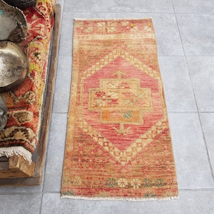 Small Red And Brown Rug, Carpet Muted, Minis Oushak Rug, Entry Vintage Rug, Bath Mat, Faded Rug, Rugs Turkish, Anatolian Dorm Rug, 86x41 Cm