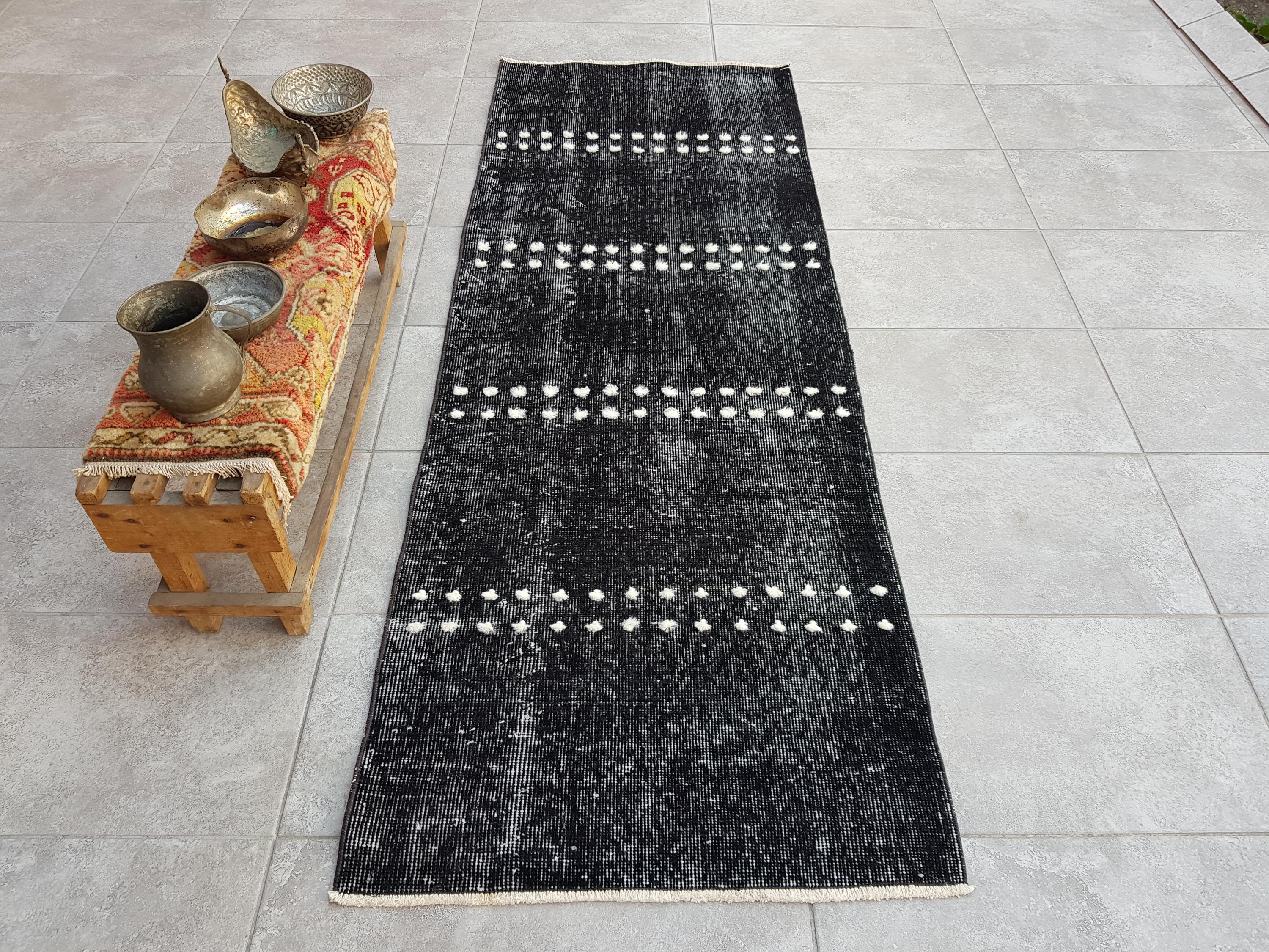 Black Runner Rug, 2x6 Hand Woven Oushak Rug Runner, Oushak Rug, Hallway Carpet, 2x6 Authentic Rug, Tropical Design Rug, 194x70 Cm