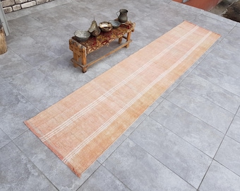Pink Kilim Runner Rug, Striped Cotton Handmade Carpet, Boho Decor (2x10 ft)