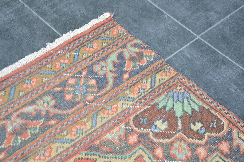 Vintage Oushak löparmatta: 90x23 cm sliten turkisk hallmatta bild 8