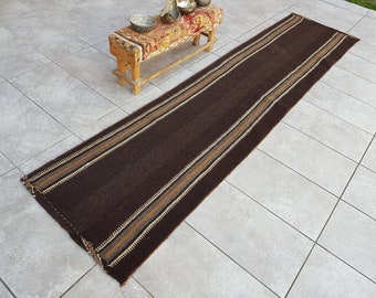 Vintage Rug, Black Gray Runner Rug, 2x9 Goat Hair Rug, 2x9 Boho Decor Rug, Nomadic Runner Rug, Decorative Runner Carpet, 277x65 Cm