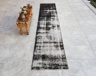 2x8 Turkish Runner Rug, Black Runner Rug, Black White Runner, 2x8 Vintage Runner, Bohemian Runner, 2x8 Ethnic Rug, Traditional Rug, 251x55Cm