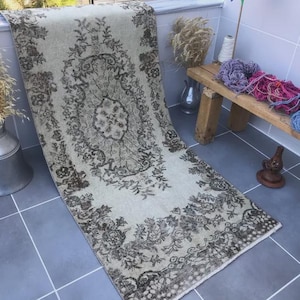 Brown Beige Carpet, Turkish Unique Tribal Area Rug, Wool Rug, Vintage Modern Rug, Anatolia Minimalist Rug, 201x80 Cm