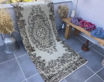 Brown Beige Carpet, Turkish Unique Tribal Area Rug, Wool Rug, Vintage Modern Rug, Anatolia Minimalist Rug, 201x80 Cm