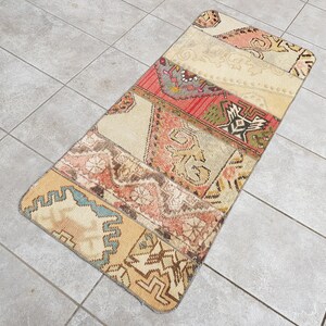 Oushak Carpet Rug, Muted Vintage Rug, 2x4 Ft Minimalist Wool Rug, Designer Rug Red, Small Antique Rug, Traditional Rug, Tribal Rug, 135x60 image 2