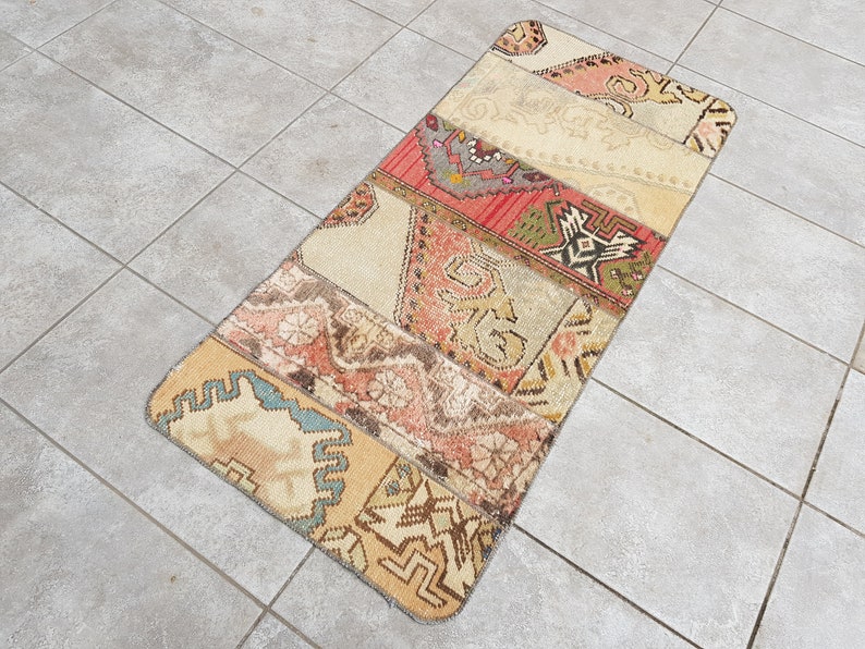Oushak Carpet Rug, Muted Vintage Rug, 2x4 Ft Minimalist Wool Rug, Designer Rug Red, Small Antique Rug, Traditional Rug, Tribal Rug, 135x60 image 2