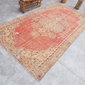 5x9 Turkish Red Vintage Rug, Oushak Neutral Rug, Home Decor Rug, Anatolian Wool Rug, Medallions Rug, 5x9 Bedroom Rug, Unique Rug, 280x155 Cm