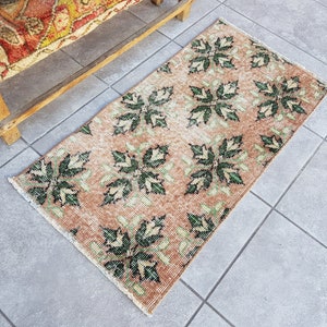 Vintage Turkish Oushak Wool Rug, Entry Door Mat (93x47 Cm)