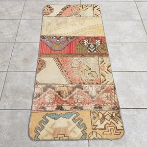 Oushak Carpet Rug, Muted Vintage Rug, 2x4 Ft Minimalist Wool Rug, Designer Rug Red, Small Antique Rug, Traditional Rug, Tribal Rug, 135x60 image 1
