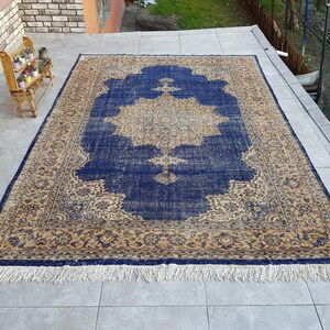8x11 Oversize Blue Rug, Oversized Rug, Traditional Vintage Rug, 8x11 Nursery Rug, Eclectic Rug, Unique Antique Rug, Large Wool Rug, 349x246